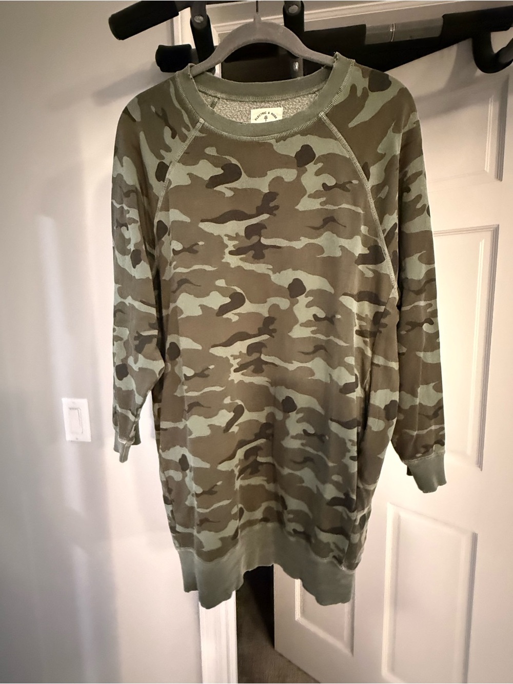 Camo Crewneck Sweatshirt Dress - Olive Green (XS)